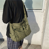 Vintage-Inspired Canvas Messenger Bag - Spacious Multi-Pocket Crossbody Bag with Zipper Closure - Perfect for Casual Travel, Daily Commute, and Outdoor Activities