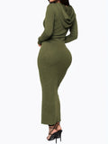Drawstring Hooded Dress, Casual Long Sleeve Bodycon Maxi Dress, Women's Clothing