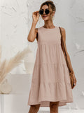 Zjkrl  -  Plus Size Solid Color Crew Neck Dress, Casual Sleeveless Dress For Summer, Women's Plus Size Clothing