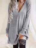 Warm Casual V-Neck Knit Dress - Durable, Long Sleeve A-Line for All Seasons Women’s Comfort