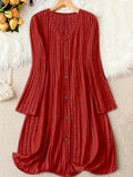 Stylish Plus Size V Neck Ribbed Dress - Plus Size Dresses for Fall & Winter - Long Sleeve, Button Front, Casual, Comfortable, and Flattering