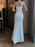 For Spring & Summer, Sexy Solid Color Cut Out Dress, Backless Slim Strapless with Split Hem, Women's Clothing