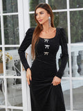 Women's Dresses Sexy Velvet Long Sleeve Bodycon Elegant Square Neck Mini Party Dresses