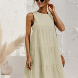 Zjkrl  -  Plus Size Solid Color Crew Neck Dress, Casual Sleeveless Dress For Summer, Women's Plus Size Clothing