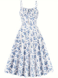 Vintage Chic Floral Print Sundress - Chic Tie Front, Timeless Elegance, Sleeveless Spaghetti Strap - Perfect Summer Womens Fashion Dress