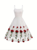 Vintage-Inspired Fitted Cocktail Dress - Elegant Spaghetti Strap, Floral Embroidery, Knit Fabric, Mesh Overlay, 100% Polyester, All-Season Wear, Embroidered, Fitted Silhouette, Comfortable, Party-Perfect - Ideal for Women's F
