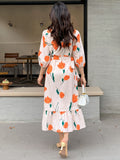 Stunning Floral Print Wrap Dress - Elegant Surplice Neckline, Ruffled Hem, Lantern Sleeves, Flowy Silhouette, Comfortable Wear, Women's Clothing