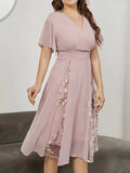 Floral Pattern High Waist Dress, Elegant Surplice Neck Flutter Sleeve Dress, Women's Clothing For Elegant Dressing