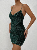 Sultry Sequins Backless V Neck Dress - Sexy Spaghetti Strap, Flowy Silhouette, Club-Ready, Homecoming Party Perfect, Women's Clothing for a Night Out