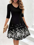 Chic Floral Print Casual Dress for Women - Short Sleeve, Crew Neck, Bodycon Fit, Machine Washable - Perfect for All Seasons