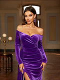 Elegant Asymmetrical Off Shoulder Dress for Party & Banquet, Women's Split Thigh Clothing