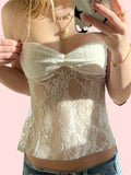 Floral Lace Tube Top - Elastic Gathered Design - Versatile Sleeveless Summer Top - Breathable & Comfortable Women's Fashion