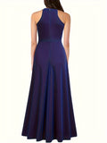 Solid Color Sleeveless Maxi Dress - Flattering Mock Neck, Slim Fit, Elegant Design, Dramatic Split Detail - Perfect for Womens Formal Party and Banquet Occasions