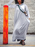 Plus Size Solid Long Sleeve Hooded Maxi Dress with Side Slit Pockets for Fall & Winter, Casual Women's Clothing