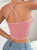 Sexy Seamless Halter Neck Mesh Ribbed Cami Vest Top - Ultra Breathable, Stretchy, and Comfortable - Perfect for Women's Lingerie, Underwear, and Loungewear