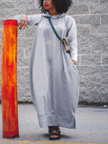 Plus Size Solid Long Sleeve Hooded Maxi Dress with Side Slit Pockets for Fall & Winter, Casual Women's Clothing