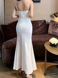 Ruched Bodycon Cami Dress - Women's Clothing - Elegant Sleeveless V Neck Party Dress with Split Thigh, Flattering Fit, and Chic Design for Banquet and Special Occasions
