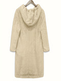 Long Sleeve Plus Size Women's Solid Fleece Drawstring Hooded Dress With Pockets