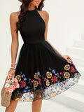 Elegant Women's Floral Pattern Halter Neck A-line Dress, Sleeveless Cut Out Design, Perfect for Various Occasions