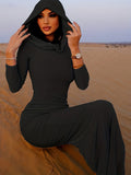 Chic Hooded Maxi Dress - Long Sleeve, Figure-Flattering Split Design - Versatile Casual to Semi-Formal Wear