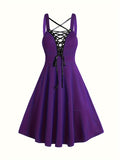 For Spring & Summer, Sleeveless Corset Flared Dress with Crisscross Strap, Punk Women's Clothing