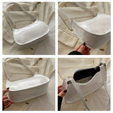 Fashion Solid Color PU Glossy Casual Shoulder Bag with Zipper, Unlined Simple Chic Handbag for Work, Shopping, Gift - White