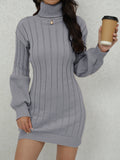 Cozy Ribbed Turtleneck Sweater Dress - Soft, Casual, Long Sleeve, Solid Color, Women's Comfortable Clothing for Daily Wear - Perfect for Fall and Winter Seasons