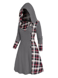 Chic Plaid Hooded Dress - Long Sleeve A-Line Style with Trendy Splicing - Perfect Casual Wear for Women - Autumn/Winter Fashion Staple