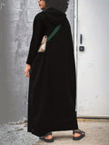 Plus Size Solid Long Sleeve Hooded Maxi Dress with Side Slit Pockets for Fall & Winter, Casual Women's Clothing