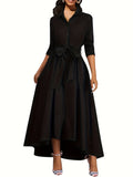 Stylish Tie Waist A-Line Shirt Dress - Elegant Long Sleeve, Button Front, Fall & Winter Essential - Comfortable, Versatile, and Chic Women's Clothing for Everyday Wear
