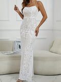 Elegant Skinny Sequined Dress, Sleeveless Floor Length Dress For Party & Banquet, Women's Clothing