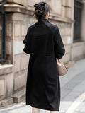 Korean Style A-Line Midi Dress - Polyester and Elastane Blend, Casual Wear for Spring and Autumn, Small Collar, No Pattern, No See-Through, Comfortable and Versatile for Women