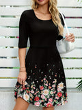 Chic Floral Print Casual Dress for Women - Short Sleeve, Crew Neck, Bodycon Fit, Machine Washable - Perfect for All Seasons