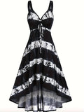 Plus Size Elegant Tie Dye Pencil Dress - V Neck, Asymmetrical Hem, High Stretch, Machine Washable - Perfect for Summer Casual Occasions