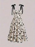 Floral Print Tie Strap Dress, Chic Sleeveless Sweetheart Neck A-line Dress For Spring & Summer, Women's Clothing