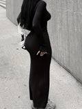 Long Sleeve Solid Casual Maxi Dress, Simple Scoop Neck Dress for Women