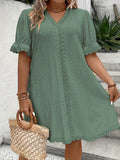 Plus Size Elegant V Neck Tunic Dress - Lace Stitching, Semi-Sheer, Slight Stretch, Solid Color, All-Season, Knit Fabric - Perfect for Spring & Summer, Womens Plus Size Clothing