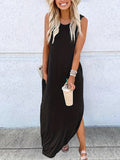 Zjkrl  -  Womens Fashionable Crew Neck Asymmetrical Maxi Dress - Sleeveless & Split Design, Effortlessly Chic for Summer Beach Vacations - A Must-Have Womens Clothing Staple