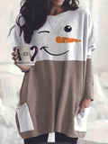 Zjkrl  -  Plus Size Christmas Dress - Adorable Festive Snowman Print Long Sleeve Round Neck Tee Dress with Convenient Pockets for Curvy Women