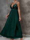 Zjkrl  -  Sequin Split Thigh Dress - Dazzling Contrast Sequin Embellishments, Sultry Split Thigh Design, Plunging Backless Cut, Perfect Party Dress for Women Who Want to Make a Statement