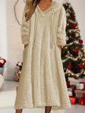 Long Sleeve Plus Size Women's Solid Fleece Drawstring Hooded Dress With Pockets