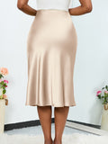 Chic Solid Color Trumpet Skirt - Flattering High Waist, Tea Length Design - Breezy Spring & Summer Style - A Versatile Womens Fashion Must-Have