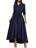 Stylish Tie Waist A-Line Shirt Dress - Elegant Long Sleeve, Button Front, Fall & Winter Essential - Comfortable, Versatile, and Chic Women's Clothing for Everyday Wear