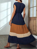 Zjkrl  -  Vibrant Color Block Surplice Neck Maxi Dress - Elegant Sleeveless A-Line Silhouette, Micro Elasticity, Polyester Fabric, Solid Color, Summer Essential - Womens Elegant Clothing for Special Occasions