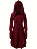 Zjkrl  -  Gothic Hooded Cosplay Dress, Long Sleeve Dress For Halloween, Party, Performance, Women's Clothing