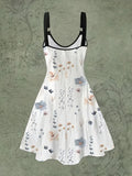 Vintage Chic Floral Print Maxi Dress - Relaxed Fit, Ring Linked V Neck, Adjustable Straps, Casual Women's Clothing for Daily Wear - Perfect for Spring and Summer