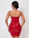Solid Faux Leather Tube Dress, Elegant Sleeveless Bodycon Mini Dress, Women's Clothing