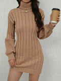 Cozy Ribbed Turtleneck Sweater Dress - Soft, Casual, Long Sleeve, Solid Color, Women's Comfortable Clothing for Daily Wear - Perfect for Fall and Winter Seasons