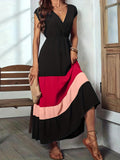 Zjkrl  -  Vibrant Color Block Surplice Neck Maxi Dress - Elegant Sleeveless A-Line Silhouette, Micro Elasticity, Polyester Fabric, Solid Color, Summer Essential - Womens Elegant Clothing for Special Occasions