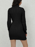 Cozy Ribbed Turtleneck Sweater Dress - Soft, Casual, Long Sleeve, Solid Color, Women's Comfortable Clothing for Daily Wear - Perfect for Fall and Winter Seasons